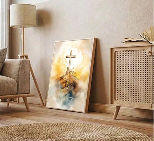 3Pcs Jesus Canvas Wall Art Bible Stories Wall Decor God Resurrection Ascension Painting Pictures Empty Tomb Cross Poster Prints for Bedroom Prayer Room Church Easter Home Decoration 16X24 16x24in