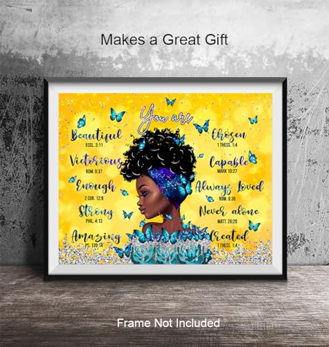 inspiring Christian Art for African Americans - Religious Wall Art & Decor - Christian Gifts for Black women - I Am - God Says Bible Verse Inspirational quote - Scripture Wall Artwork, spiritual Decor