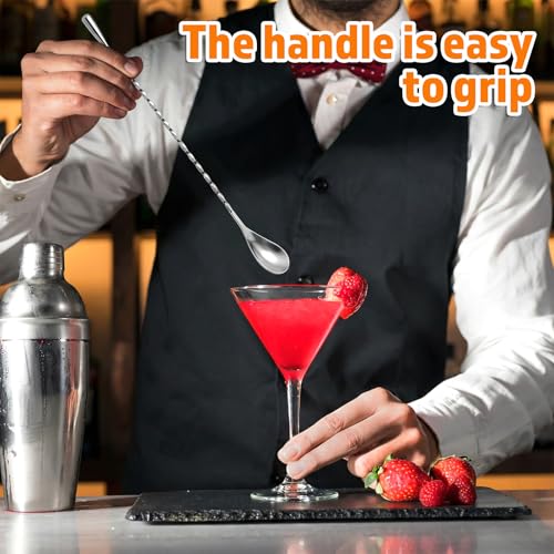 18 Pcs Silver Bar Spoons Bulk, 12 Inch Stainless Steel Spiral Pattern Mixing Spoons Long Handle Cocktail Spoon for Coffee, Cocktail, Iced Tea