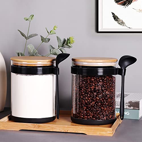 2PCS Large Glass Kitchen Canisters with Spoon and Airtight Bamboo Lids, 100 OZ Glass Storage Container for Flour, Flour and Sugar Jars for Coffee, Rice Storage 2PCS