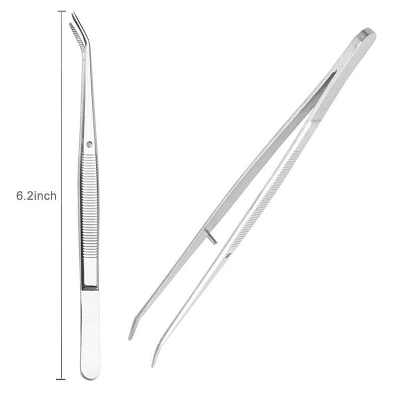 [Australia - AusPower] - Dental tools-Stainless Steel Tweezers with Curved Serrated Tip Multipurpose Forceps for Family Oral Care Denture Teeth Cleaning 