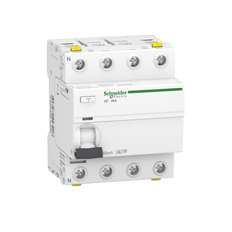 Schneider A9Z21440 Residual Current Circuit Breaker IID, 4P, 40 A 30 mA Type A | 40 A, 30 mA, type A, ground fault protection time undelayed 40 Amps