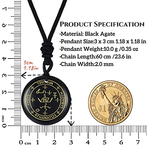 Archangel Michael Necklace, Men's Genuine Black Agate Protection Amulet