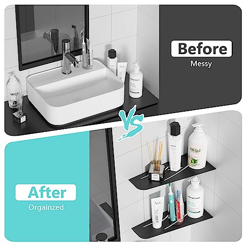 Qeke Shower Corner Shelf 304 Stainless Steel 12" Corner Shelf Bathroom Shampoo Holder for Shower Floating Corner Shelf for Wall, No Drilling, Matte Black 1 Pack