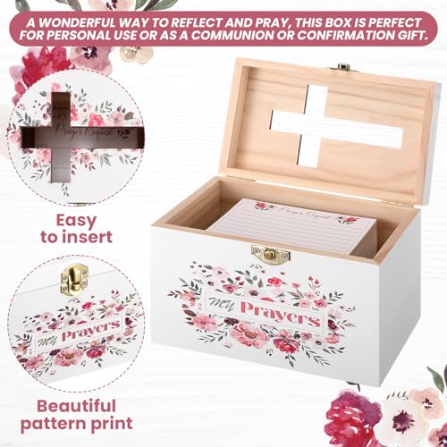 Croblissful Prayer Request Box with 100 Pcs Prayer Cards, Wooden, Flowers