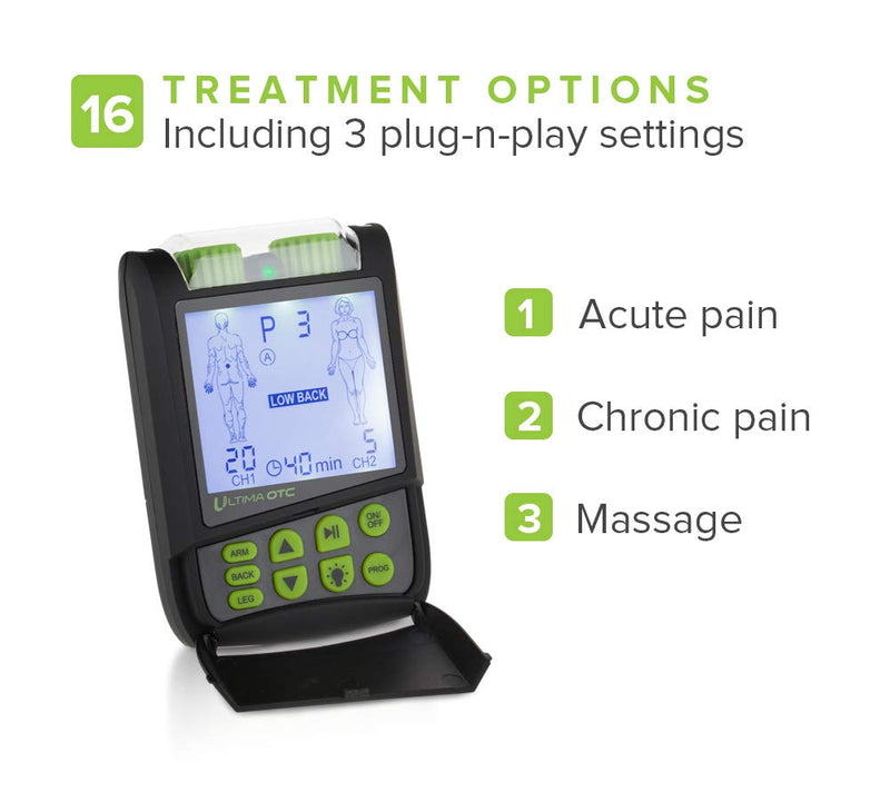 Ultima OTC TENS Massager - Electric Muscle Contraction Stimulator for Pain Relief - Electrical Nerve Stimulation Massage Unit and Pain Therapy Device (Black) Black