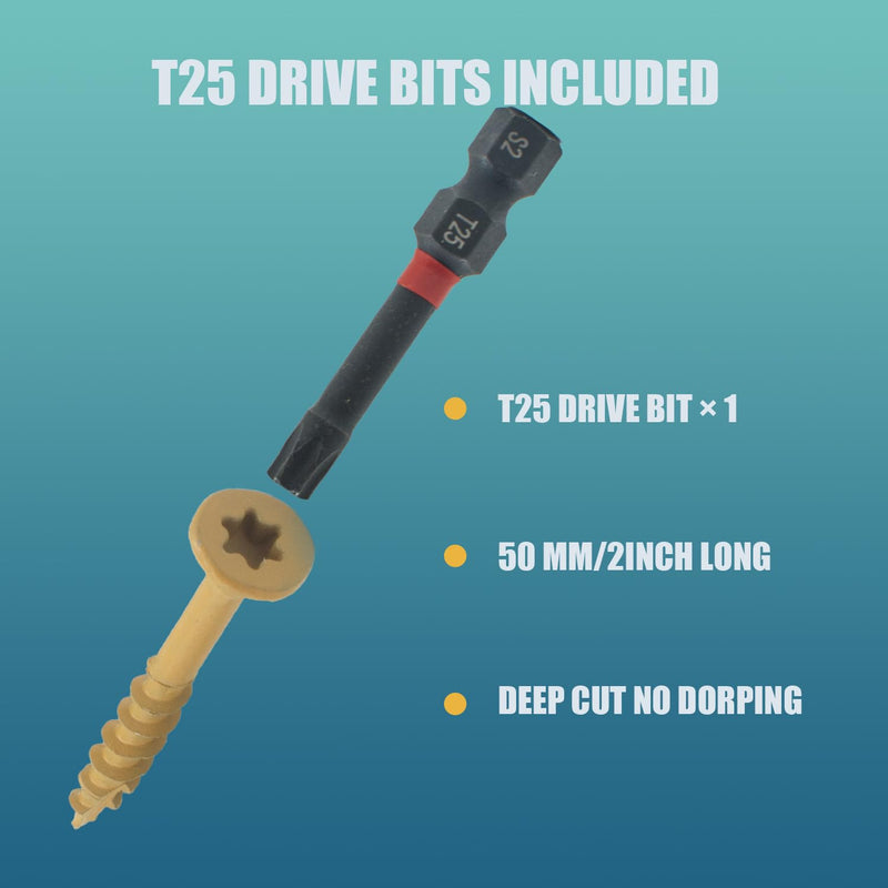 [Australia - AusPower] - 300 Pcs Exterior Deck Screws 8#×1-1/4 inch, Wood Screws with Yellow Ceramic Coating, Premium Outdoor Rust Resistant Self Taping Screws,T25 Drive Bit includs. 8#×1-1/4inch 300 