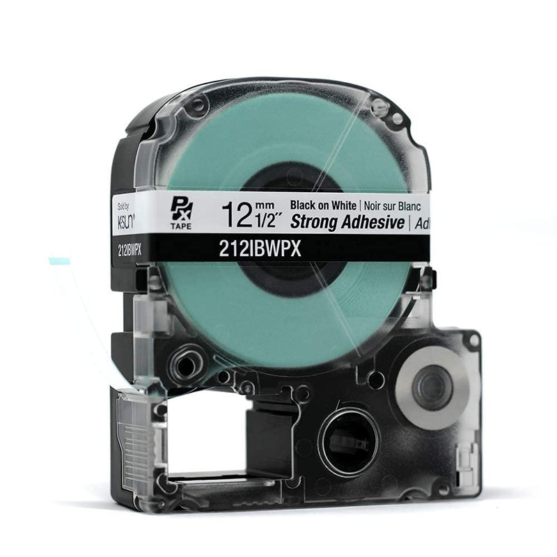 Epson LABELWORKS 212IBWPX Genuine PET (Polyester) Tape Cartridge - Black on White Strong Adhesive Standard Industrial Label Maker Tape - 1/2" (12MM) Wide, 30 ft 12mm