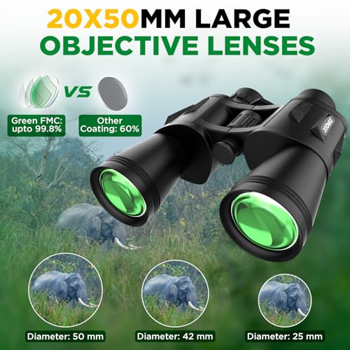 20x50 High Powered Binoculars for Adults with Smart Phone Adapter – Waterproof Compact Hunting Binoculars for Bird Watching, Low Light Night Vision Travel Binoculars with Carrying Case & Strap 20x50 Black Binoculars