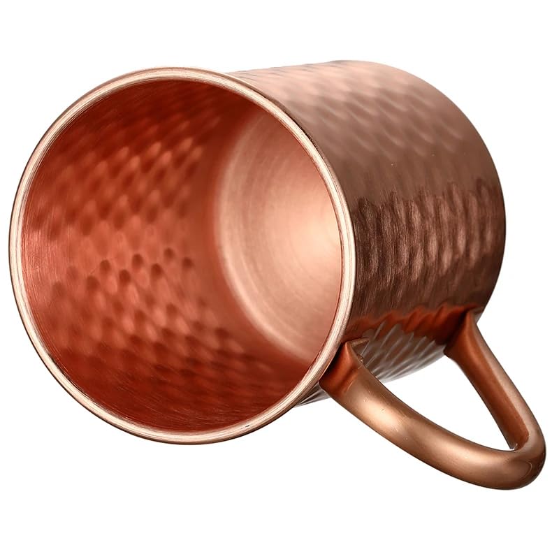 Moscow Mule Pure Copper Mugs - Set of 4 - Handmade of 100% Pure Copper -Hammered Finish-Riveted Handle