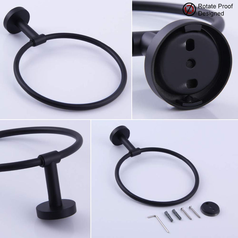 GERZWY Bathroom Hardware Set 2 Piece Black Towel Ring and Toilet Paper Holder SUS 304 Stainless Steel Wall Mounted Matte Black AG1404B-BK