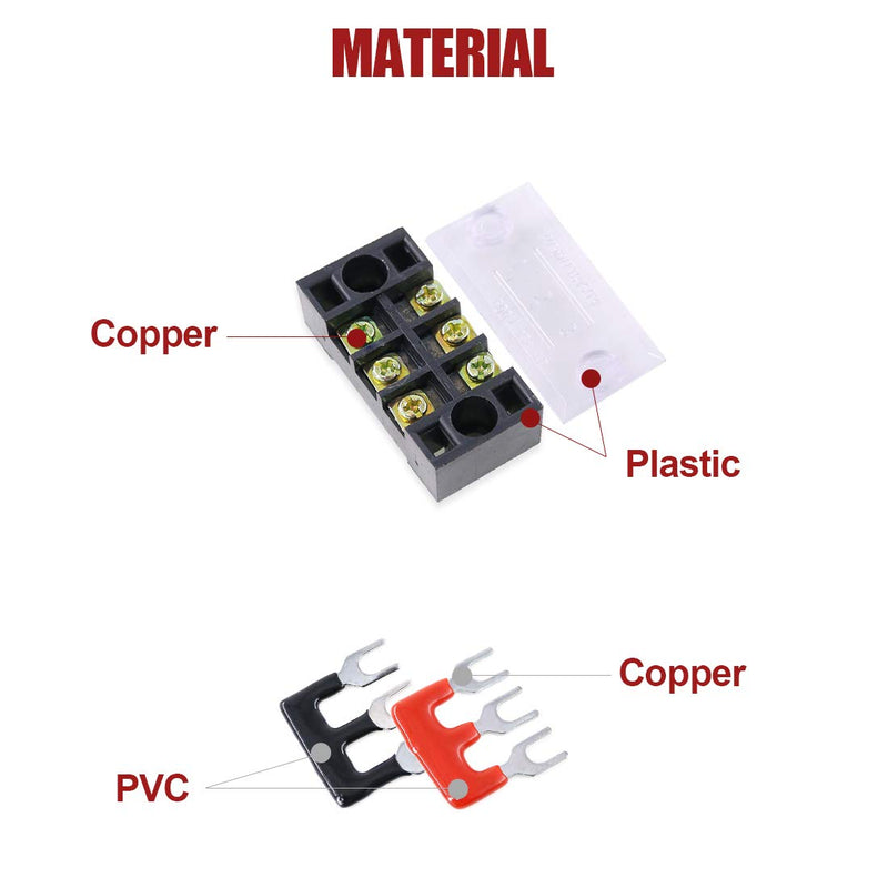 Hilitchi 12pcs 600V 15A 3 Position Double Row Screw Terminal Strip and 400V 10A 12 Postions Red/Black Pre Insulated Terminal Barrier Strip 15A 3P