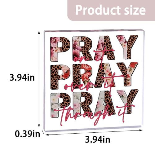 Leopard Print Acrylic Sign for Home Office Decor Desk Sign Paperweight for Pastor Religious Christian Gift Square Tabletop Bookshelf Decorative Pray Cheetah Plaque Encouragement Postive Gift Idea