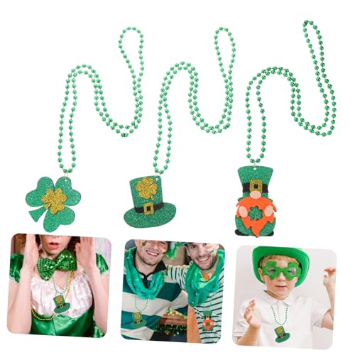 3pcs Clover Top Hat Necklace for St Patrick's Day Shamrock Necklace Bead String for Party Decor and Irish Accessories