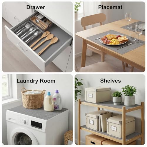 Drawer and Shelf Liner, Non-Adhesive Cabinet Liners for Kitchen Cupboard, Bathroom Drawers, Breathable Thick Mat, Easy Trim & Easy Clean, 17.5" x 20', Beige 17.5"W x 240"L
