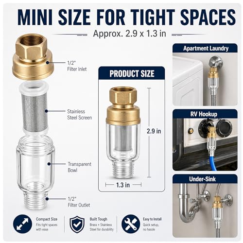 Binboov 2 Pack Washing Machine Water Filter, reusable 50 micron sediment faucet mount filter