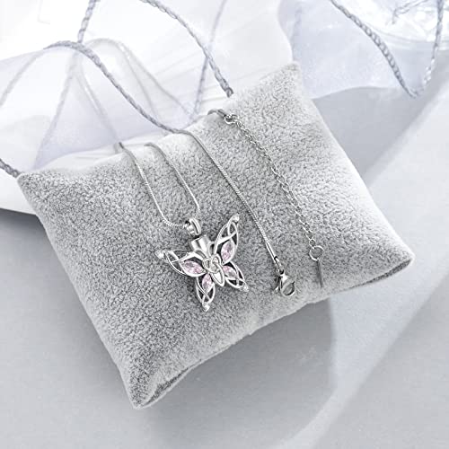 Butterfly Urn Necklace for Ashes Cremation Jewellery for Women Crystal Memorial Pendant Human Pet Ash Holder Keepsake Gift Silver-pink