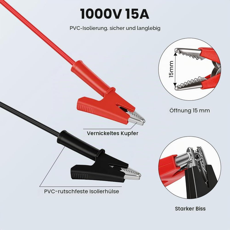 AXFEE Set of 6 Test Leads with Crocodile Clips Cable, Multimeter Cable Set with 2 Banana Clamp Cables, 2 Pieces 4 mm Banana Plugs to Crocodile Clips Test Cable and 2 Pieces Test Probes | Messleitungen Set mit 2 BananenklemmeKabel, 2 Stück 4mm Bananenst...