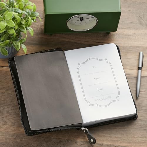 Christian Art Gifts Inspirational Zippered Journal, Man of God Wide Ruled Notebook, 1 Tim. 6:11 Bible Verse, Two Tone Brown/Black Vegan Leather, 336 Lined Pages w/scripture, (9” x 6.4” x .9”)
