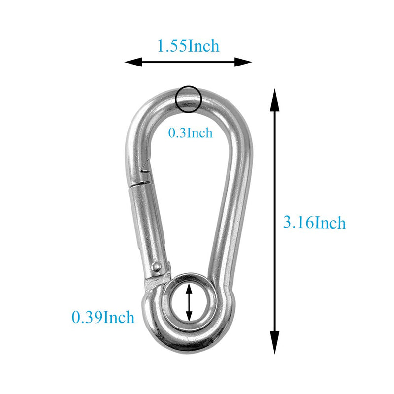 [Australia - AusPower] - 4pcs 5/16'' Stainless Steel Snap Hook M8 Carabiner Clip with Eyelet, 400lb Load, 3 Inch Length 5/16'' 