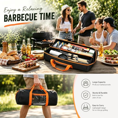 Wigojoy 22-inch black grill tool storage bag with inner divider for BBQ tools