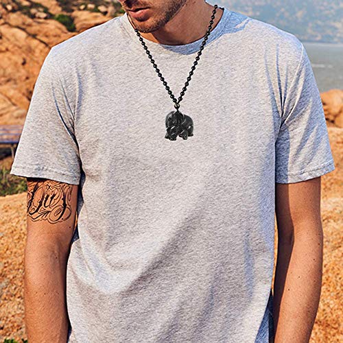 ASGIFT Obsidian Lucky Necklace Power Stone Amulet Protection Pendant with Adjustable Bead Chain Healing Crystal Spiritual Gift Elephant Mother