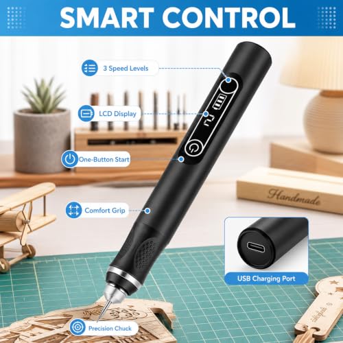 Electric Engraving Pen Set 3 Levels with 32 Bits and 4 Stencils