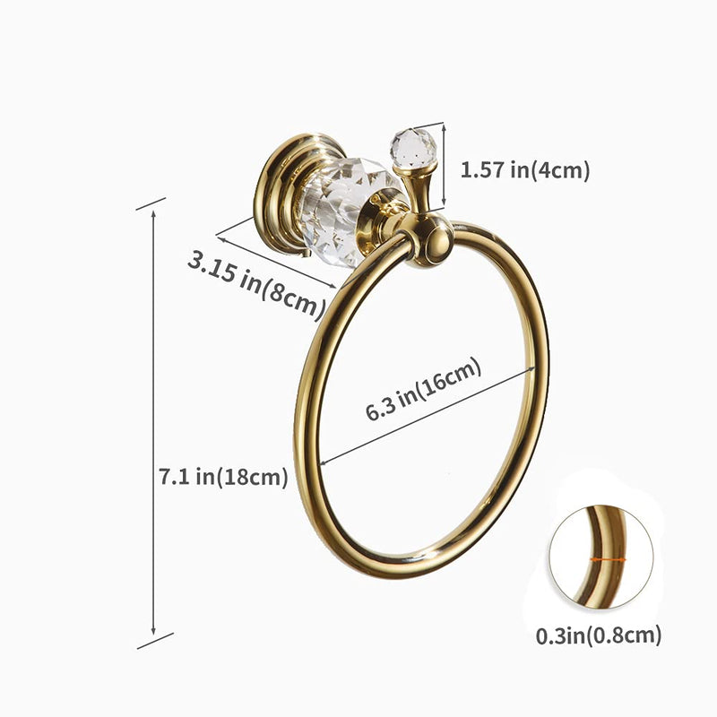 WOLIBEER Gold Towel Ring, Crystal Hand Towel Holder Polished Brass Bling Towel Bar Bathroom Accessories Wall Mounted