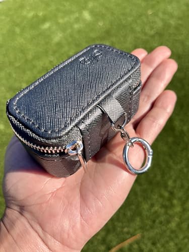 CMD Travel Jewelry Box Case Holder with Secure Keychain – Portable Ring Holder, Jewelry Organizer for Rings, Earrings, Necklaces, and Bracelets – Black Leather & Velvet, 2"D x 3.4"W x 1.75"H