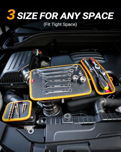 DEHOYI 3-piece flexible magnetic tool mat set with large, medium and small trays for organizing tools and metal parts