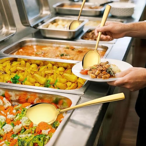 Stainless Steel Serving Spoons Large 9.2-Inch Gold Serving Spoon 8-Piece Big Serving Utensil Set for Buffet, Parties, Catering - Dishwasher Safe(8-Pieces, Gold) Gold, 8 Serving Spoons