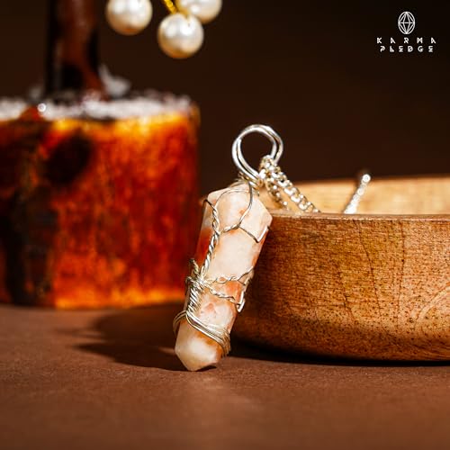 KARMAPLEDGE Crystal Necklace Birthday Gifts for Women, Mom, Natural Sunstone Healing Crystal Pendant Necklaces for Chakra Balance, Good Luck, Positivity, Meditation, Tree of Life Crystal Jewelry