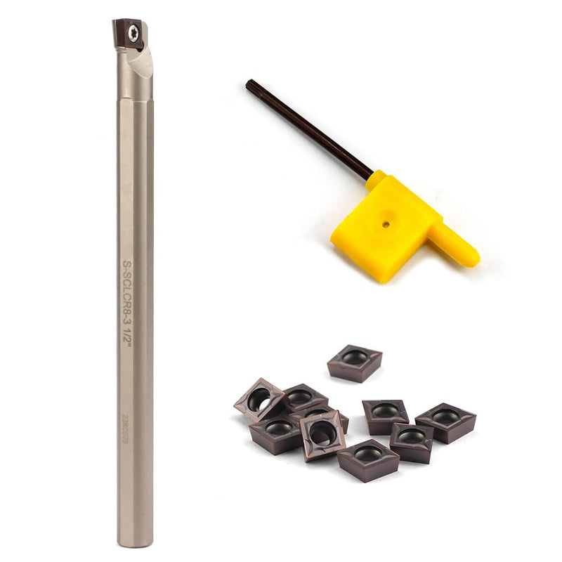 [Australia - AusPower] - 1/2" Lathe Internal Boring Bar, Right-Hand Sclcr Turning Tool Holder with 10 Pcs Indexable Carbide Turning Inserts CCMT09T304(CCMT32.5) 