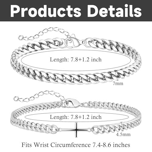DAYANEY Silver and Gold Bracelet for Men, Rakhi for Brother Water Proof Stainless Steel Cuban Chain Bracelet Set, Adjustable Gold Link Men Braclet Jewelry Gifts for Boyfriend, Dad and Son 9"