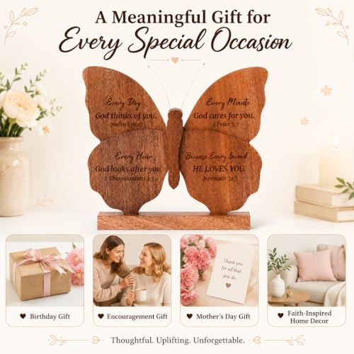 Christian Gifts for Women, Wooden Butterfly Plaque with Bible Verses Christian