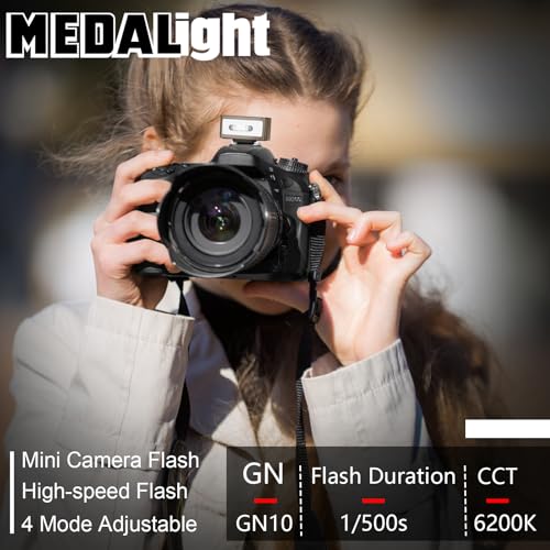 MEDALight F1 Mini Camera Flash Camera Flash Speedlite for Ricoh (GR3/GR3X,etc.) Fuji/Sony ZV1/Nikon/Canon,Digital Film Cameras,Portable Mini hot Shoe Flashlight for DSLR Cameras.(Brown Rosegold) Brown Gold