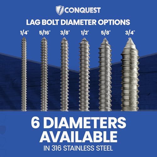 Conquest Fasteners 3/8 x 1-1/2 inch lag bolts, 25-pack of zinc-plated lag screws
