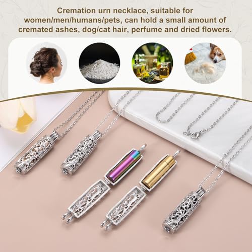HARFINGTON Tree of Life Cremation Necklace, Stainless Steel Hollow Cylinder Pendant Memorial Jewelry with Screw Cap Black 2