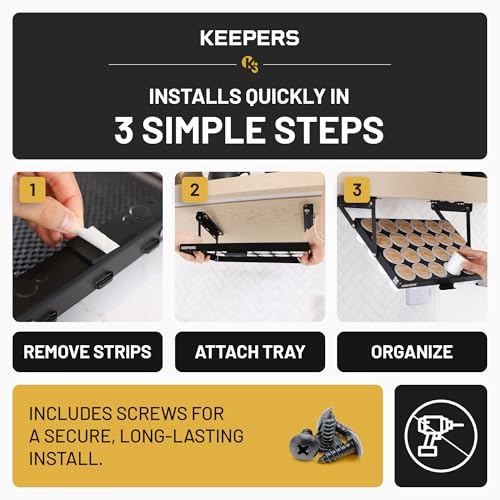 COFFEEKEEPERS KEEPERS Coffee Pod Holder — Holds 24 K-Cups, Under-Cabinet Swing-Down Design, 13x9.5x1in Steel Organizer for Small Kitchens & RV Black 24-Pod Keurig