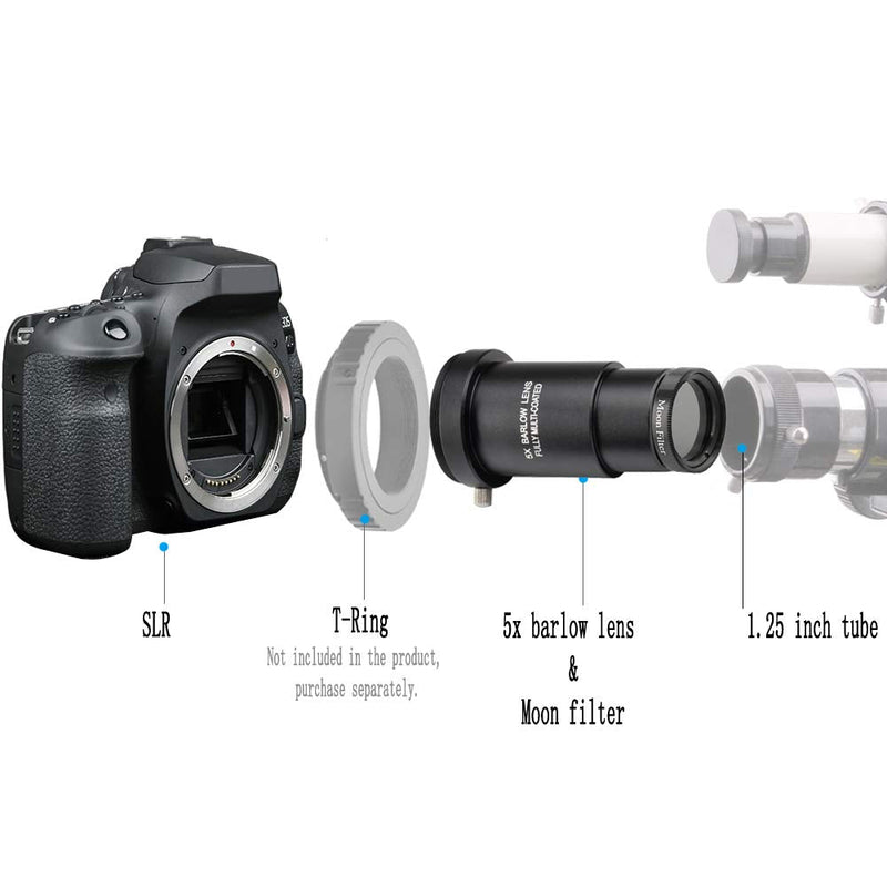 [Australia - AusPower] - 1.25-inch 5X Barlow Lens & Moon Filter Kit-for Telescope Eyepieces 