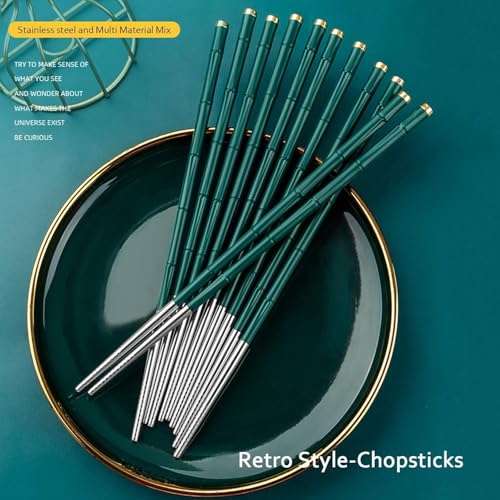 5 Pairs Reusable Metal Chopsticks Dishwasher Safe,Japanese Korean Creative Chop Sticks Pack Chopstick, Non-Slip, 9.5 h Gift Set
