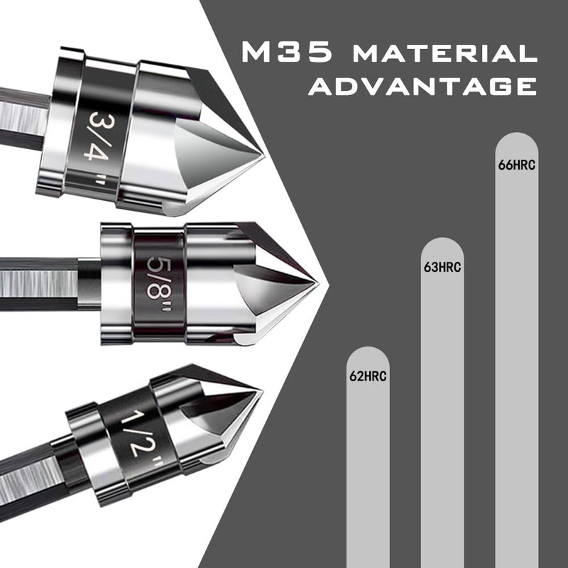 Countersink Drill Bit Set, 6 Pieces M35 Cobalt HSS 5-Flute Pro-Grade Countersink Bits, 1/4 Inch Quick Change Hex Shank for Metal Wood Stainless Steel Carbon Steel Auto Repair Marine Use