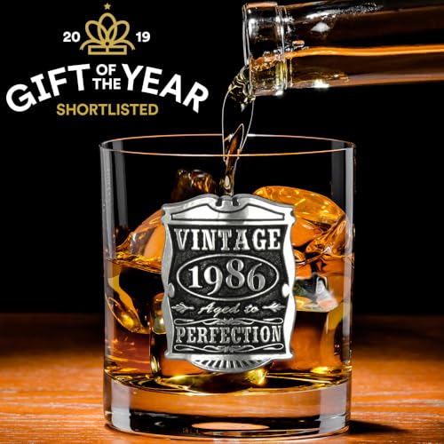 English Pewter Company Vintage Years 1986 40th Birthday or Anniversary Old Fashioned Whisky Rocks Glass Tumbler - Unique Gift Idea For Men [VIN004]