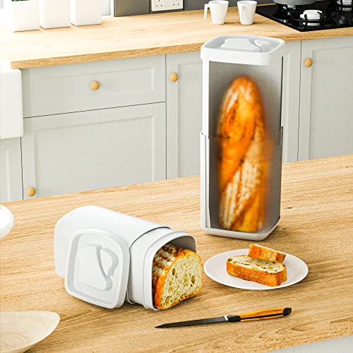 Set of 2 Bread Boxes for Kitchen Countertop, Plastic Shrinkable Bread Loaf Container Storage for Homemade Bread, Bread Bin & Breadbox, Retractable Design Keeper Box for Bread Loaf