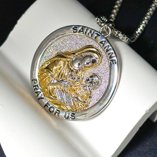 Catholic Cross Necklace Religious Medal Pendant Christian Jewelry St-Anne-Two-Tone-Pendant