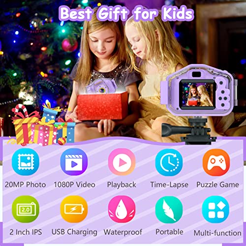 DEKER Kids Waterproof Camera, Underwater HD Digital Camcorder, Purple