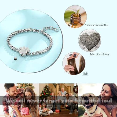 Paw Print Urn Bracelet for Ashes Pet Cremation Jewelry Stainless Steel Memorial Urn Bangle Bracelets Ash Holder for Pet/Dog/Cat Keepsake Jewelry Gifts for Loved Ones with Fill Tool Silver