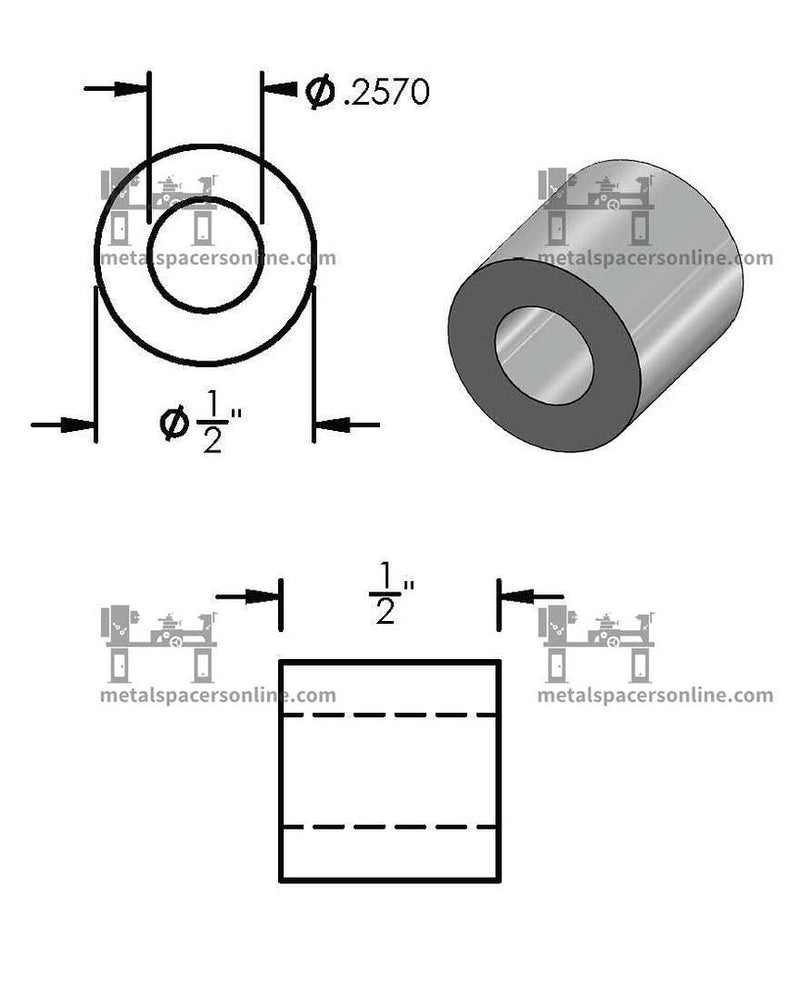[Australia - AusPower] - Aluminum Spacer 1/2" OD x 1/4" ID x Choose Your Length, Round Spacer Unthreaded Standoff Bushing Plain Finish, Fits screws bolts 1/4" or M6 by Metal Spacers Online (1/2" Length, 10 Pack) 1/2" Length 