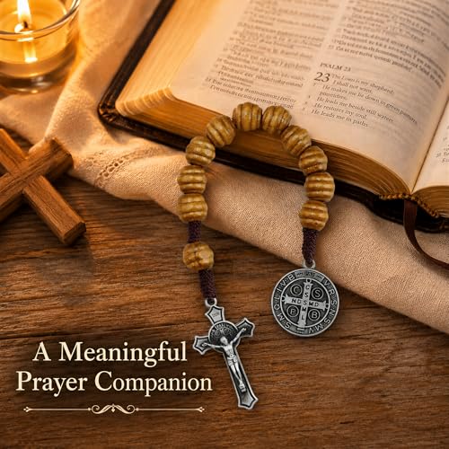 8 Inch Wooden Pocket Rosary for Men, Rosario with Saint Benedict Medal Black