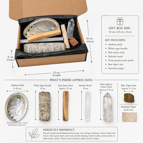 New Beginnings Smudge Kit – White Sage, Palo Santo, Selenite, Clear Quartz & Tiger’s Eye Gift Set New Beginnings